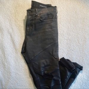Stacked-Skinny Wax Coated & Distressed Black Jean
